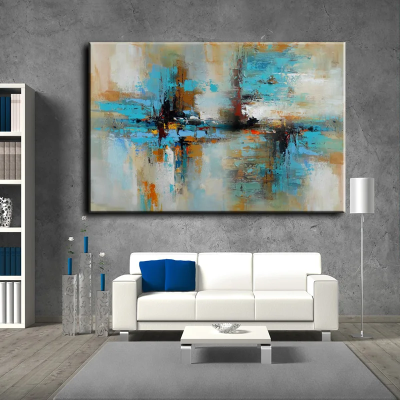 

Modern Blue Abstract Oil Painting 100% Handmade On Canvas Handpainted Abstract Wall Art For Office Living Room Home Decoration