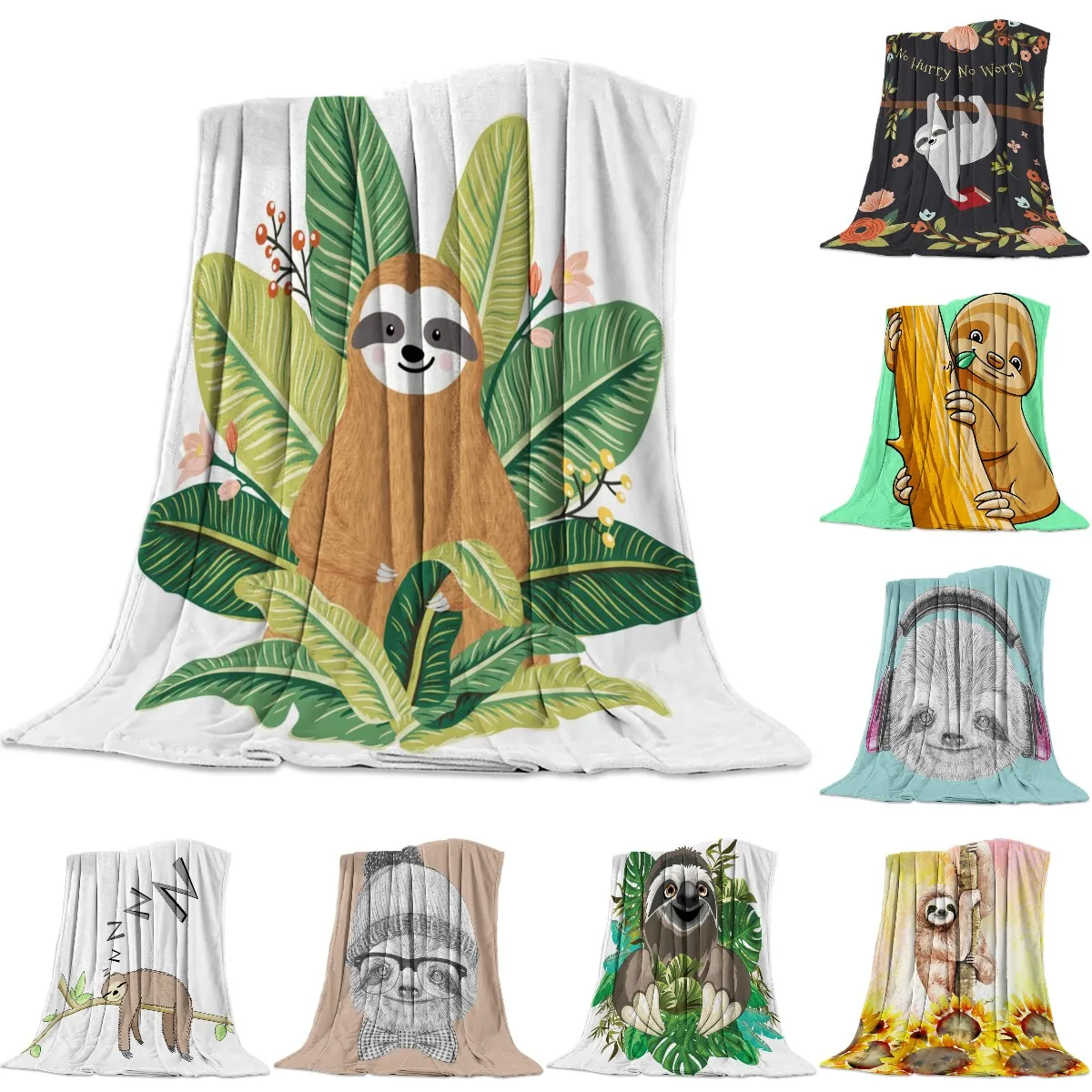 

Blanket Sloth Leaves Cute Animal Cartoon Tropical Forest Hawaiian Forests Flannel Blanket Soft Throw Sofa Bed Travel Blankets