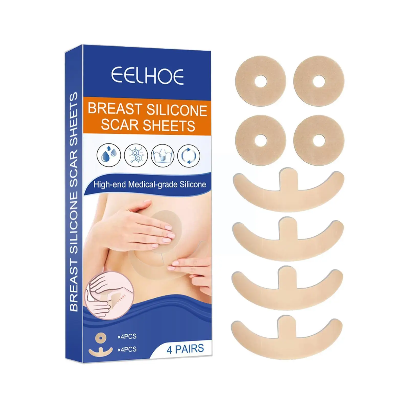 

4 Pairs Breast Silicone Scar Sheets Augmentation Surgery Chest Strips Fade Medical Cover Flatten Grade Scar Supplies High-e G0p0