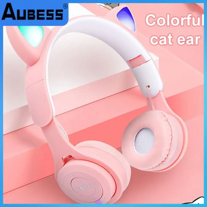

Cat Ear Headphones Stereo Girl Gifts Wireless Earbuds Bass With Mic For Pc Phone Tws Earphones Hifi Sound Foldable Glow Light