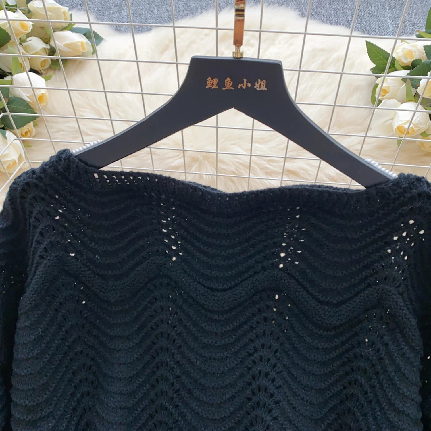 Korean Hollow Sweater Women Autumn Winter Wave Pattern Knitted Female Loose Long Sleeve Pullover Tops