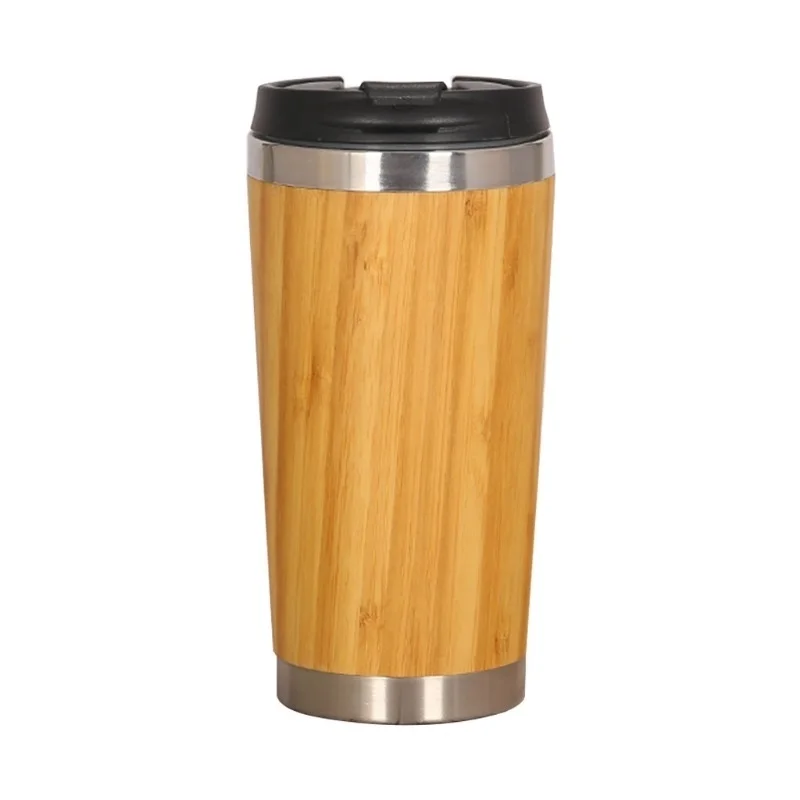 

Stainless Steel Liner Tumbler Wooden Insulated Coffee Tea Mug Travel Camping Cup