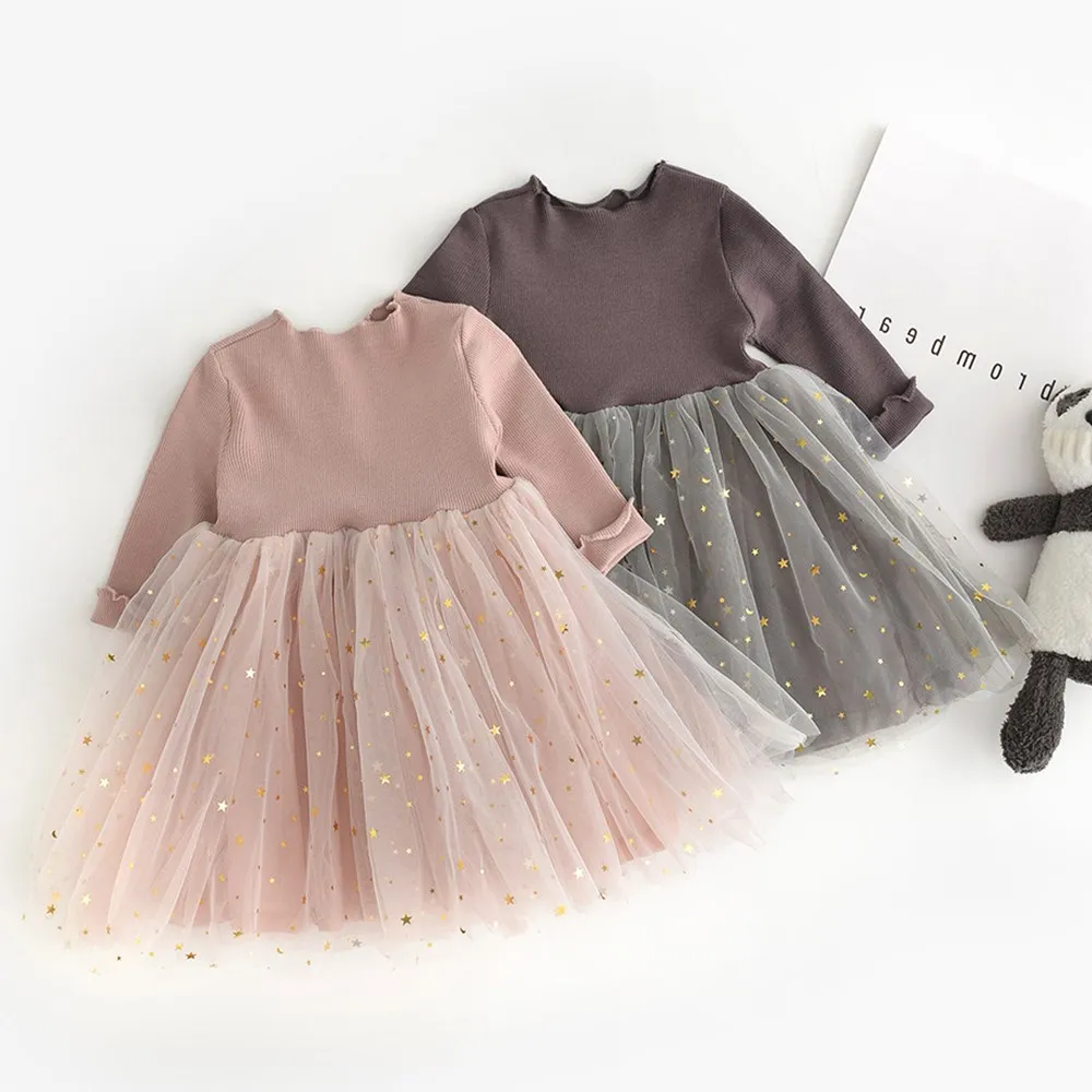 

Baby Girls Autumn Dresses Sequin Kids Princess Birthday Party Tulle Tutu Clothes Children Winter Casual Dress for 3-8 Years