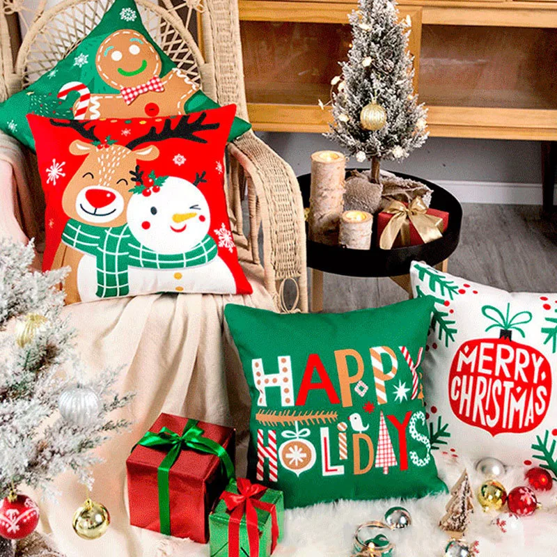 

40/45/50/60cm Merry Christmas Cushion Cover Pillowcase Christmas Decorations for Home Ornament Happy New Year Christmas Decor