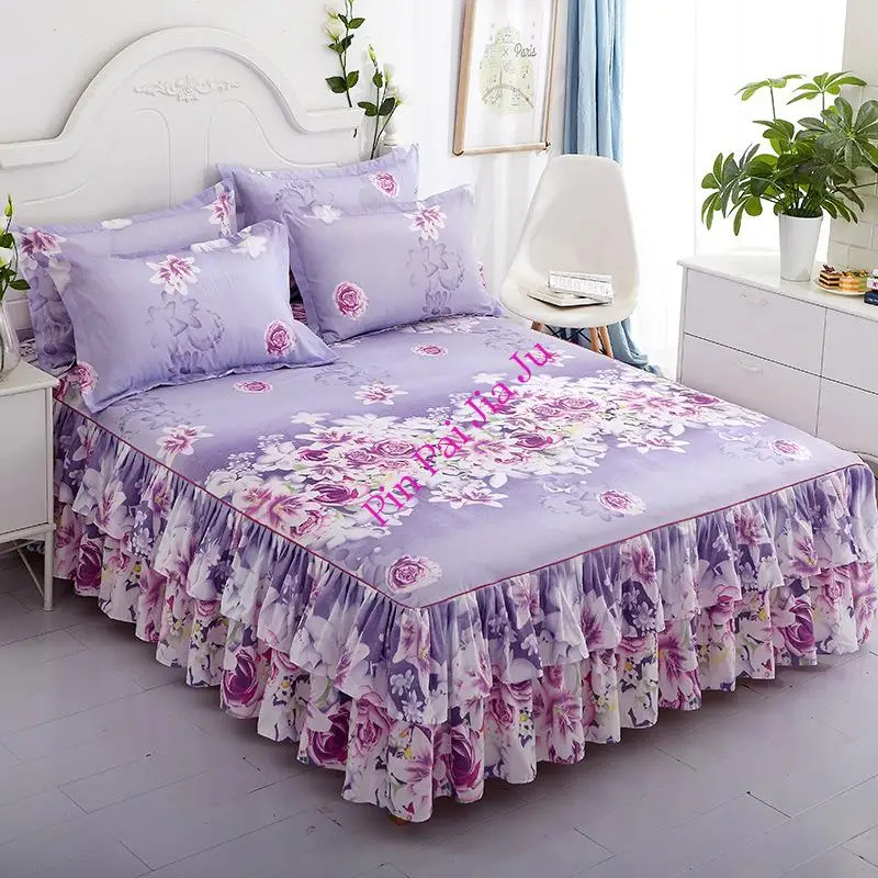 

Non-Slip Household Bedspread Fitted Sheet 3Pcs/set Bed Skirt Mattress Cover Full Twin Queen King Size Bedsheets with Pillowcases