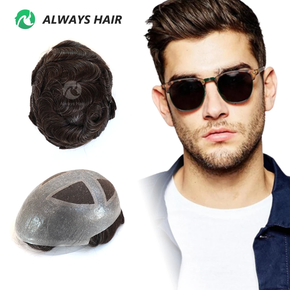 Alwayshair - Q4 Natural Hairline Toupee French Lace and PU Base Man Wigs 6 