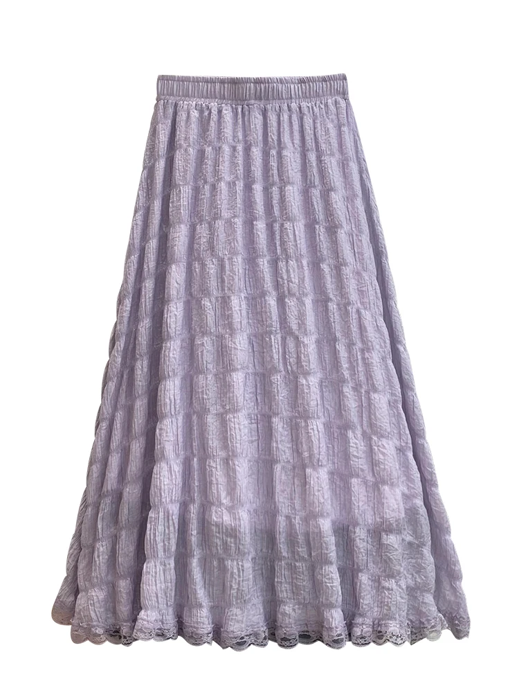 

Korean Fashion A-line Midi Skirt Woman Summer Elastic High Waist Loose Chiffon Pleated Skirts Women Solid Color Dropshipping