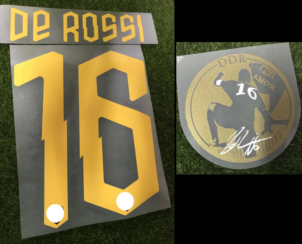 

Top Quality 2019 Farewell #16 De Rossi Nameset And De Rossi Testimonial Patch Iron On Heat Transfer Soccer Patch Badge