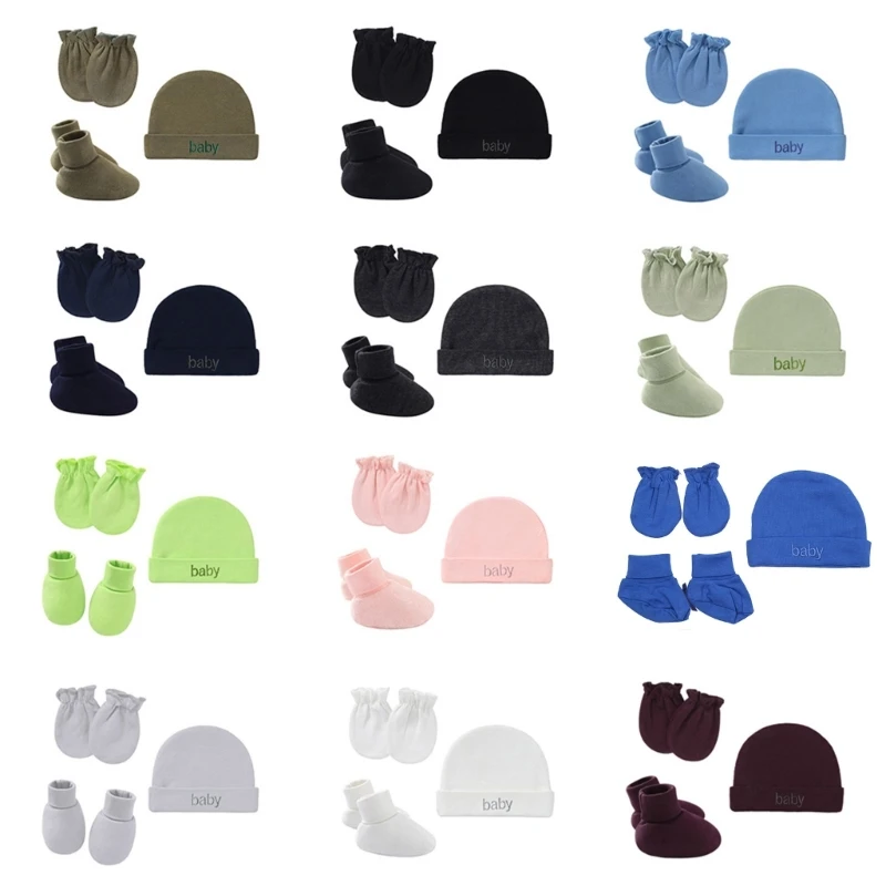 

Baby Anti Scratching Soft Cotton Gloves Hat Foot Cover Set Mitten Socks