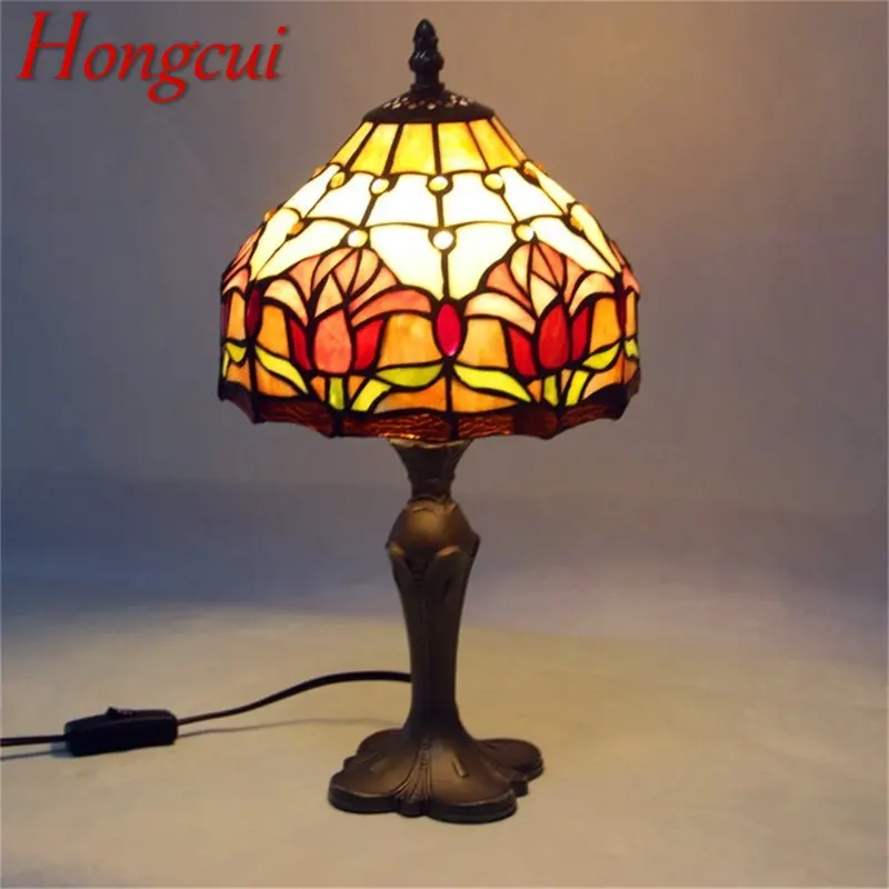 

Hongcui Tiffany Glass Table Lamp LED Creative Retro Art Desk Lighting Fashion Decor For Home Living Room Bedroom Bedside