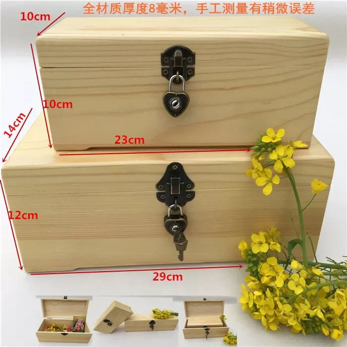 

NEW Large pine wood box rectangular locking storage box box gift box post Christmas trees wooden