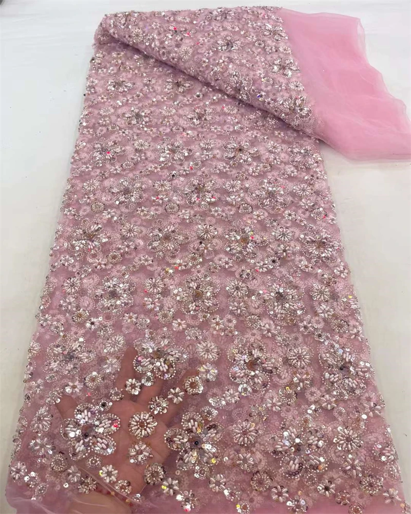 Бранди африканская кружевная ткань с бисером 2024 высококачественная бусинами