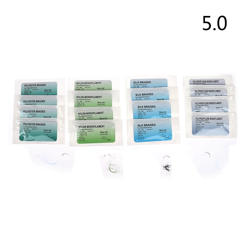 

12Pcs 2/0 3/0 5/0 Needle Suture Nylon Monofilament Non-injured Suture Medical Thread Suture For Medical Surgical Suture Tool HOT