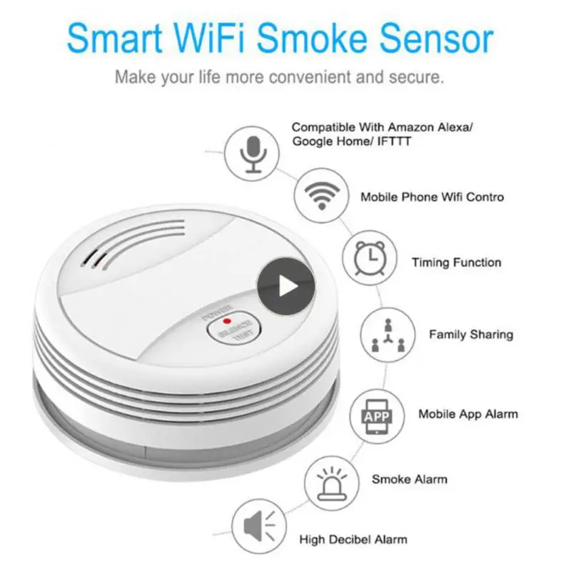 

Wifi Smoke Alarm 80db App Notification Standalone Sensor Pressing Tuya Smoke Detector Fire Alarm Home Security System Smart Life