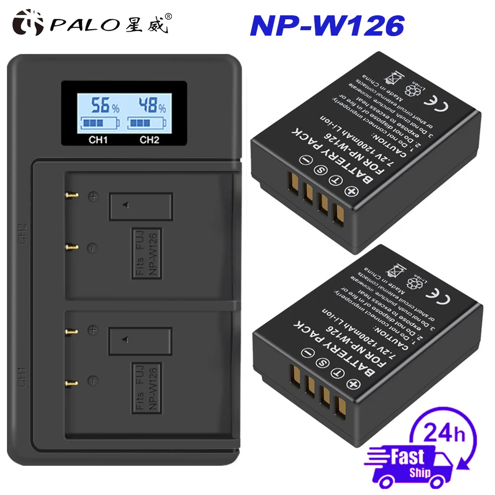 

PALO 1200mAh NP-W126 NP W126 NPW126 Battery+LCD Dual Charger for Fujifilm Fuji X-Pro1 XPro1 X-T1 XT20 XS10 XT100 XT200 XA5