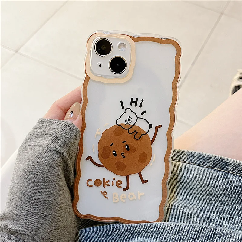 Retro Chocolate Chip Cookies bear transparent Phone Case For iPhone 14 13 11 12 Pro Max 14 Plus Xr Xs Max 8 Plus case Cute Cover
