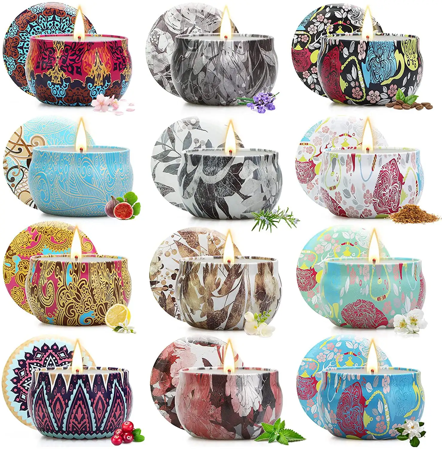 

Scented Candles Set 12 Pack Aromatherapy Jar Sets Fragrance Long Last 240 Hours