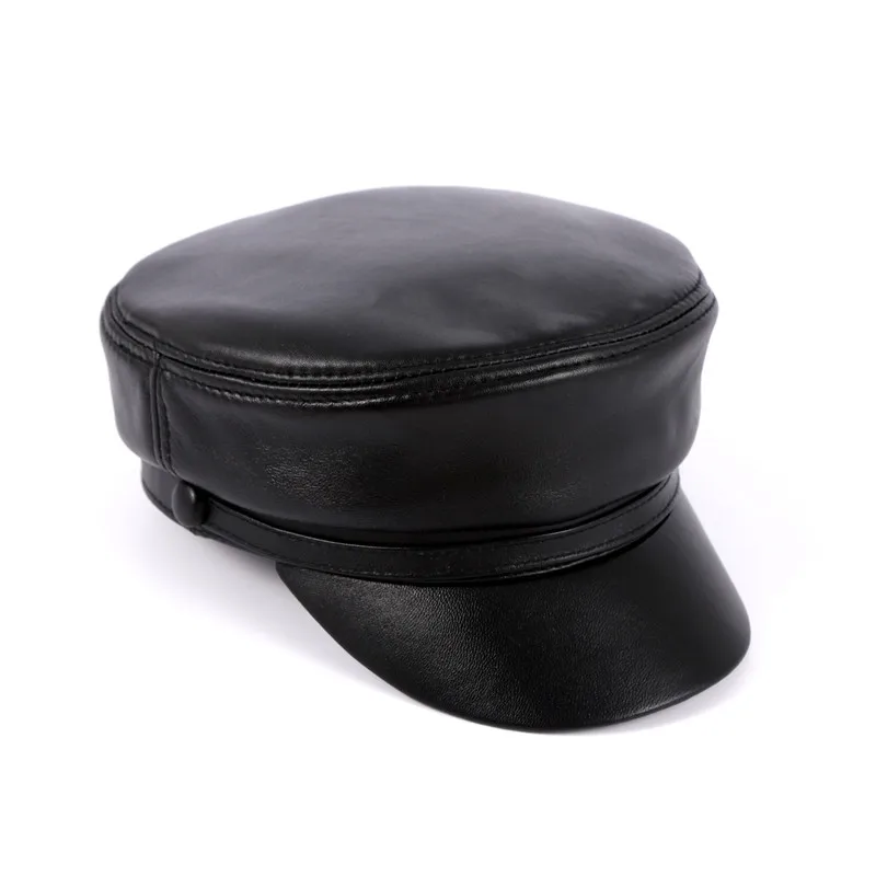 

Top Layer Sheepskin Leather Visors for Men Casual Flat Top Wide Brim Student Hat
