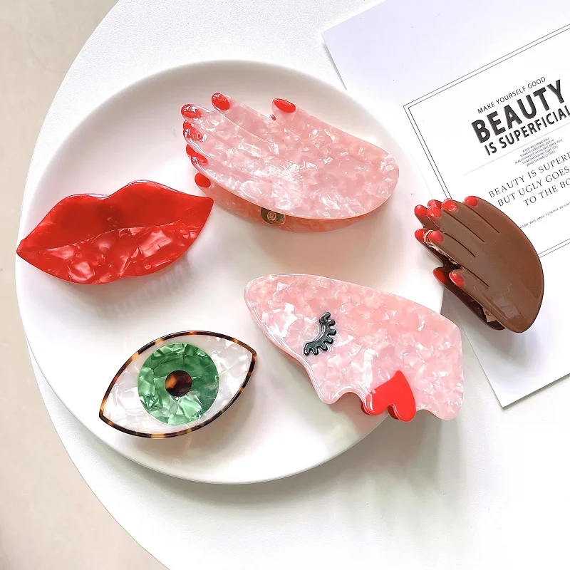 

Женский Забавный зажим для волос, забавный геометрический ажурный квадратный леопардовый Черный Ацетатный зажим для волос, краб для волос, ...