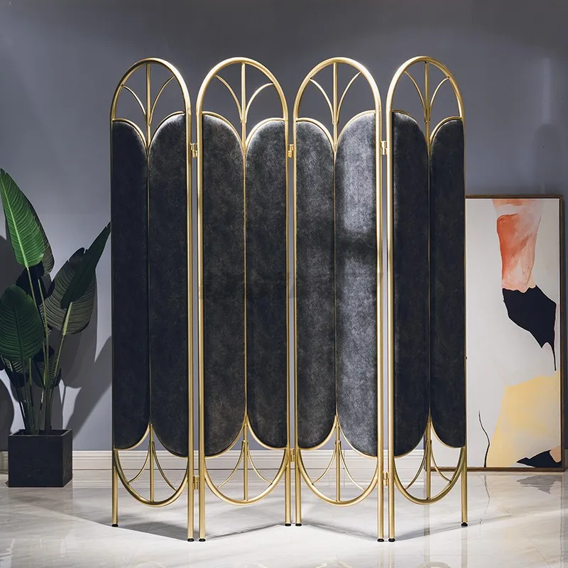 

Soundproof Hollow Mobile Hotel Hall Iron Large Screen Living Room Partition Light Luxury Fabric Soft Folding Screen