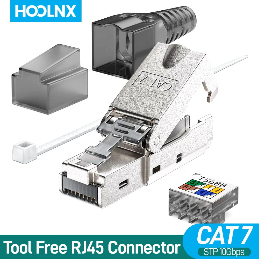 

Hoolnx CAT6A CAT7 CAT8 RJ45 Modular Plug Tool Free Field Termination RJ45 Connector Reusable Shielded STP for Ethernet Cables