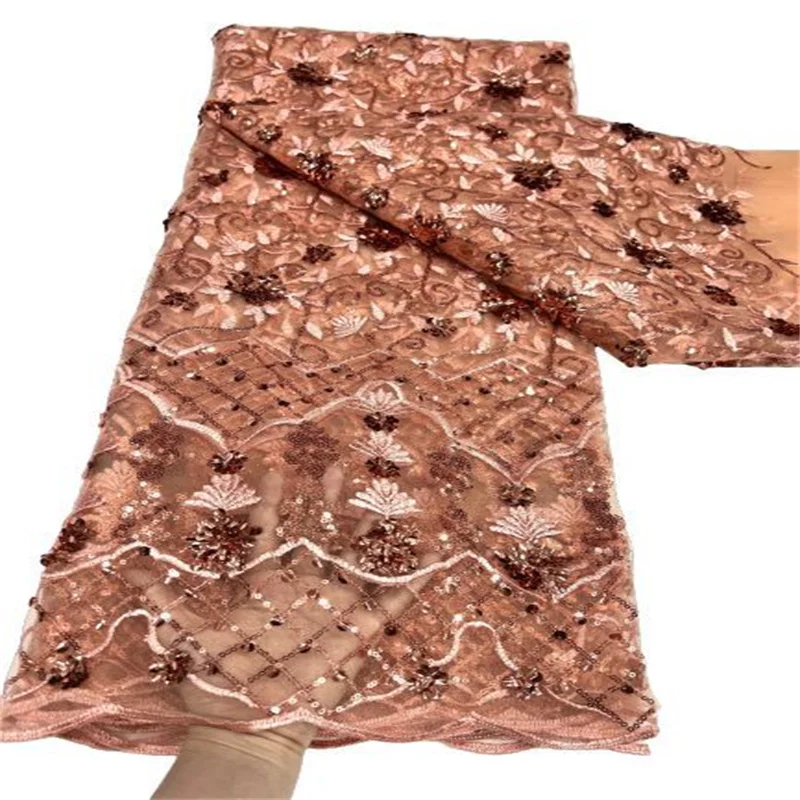 

Розовая африканская французская сетчатая кружевная ткань с 3D пайетками 2023, высококачественное Тюлевое Сетчатое кружево, нигерийское свадебное платье, кружево для женщин