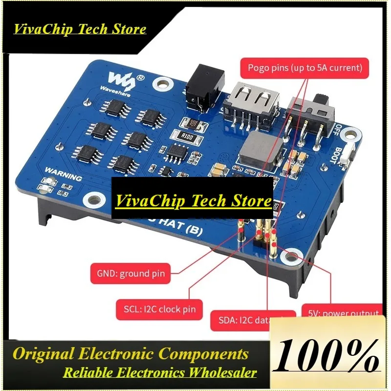 Фото VoFS Raspberry Pi UPS HAT (B) 5V Источник бесперебойного питания 5А с высоким током и разъемом Pogo Pins для Pi 4B 3B+ 3B №1