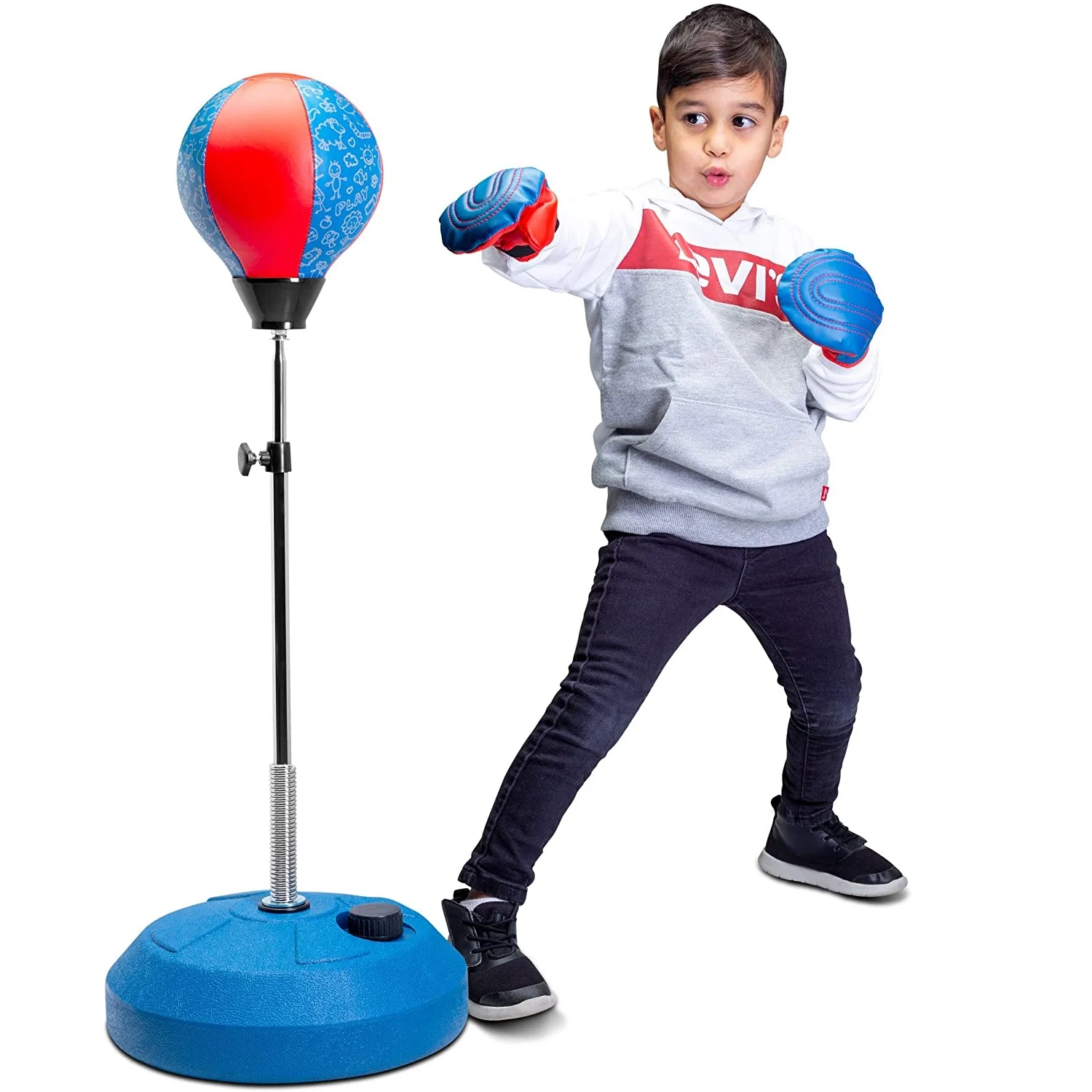 

Kids Punching Bag Reflex Boxing Bag with Stand- Set Includes Boxing Gloves- Height Adjustable for Boys Girls Ages 3-8 Years Old