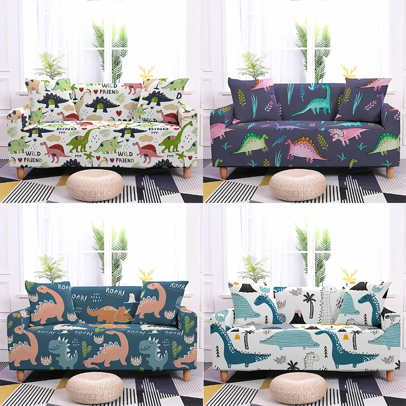 

Cartoon Theme Sofa Cover Dinosaur Pattern Elastic Couch Cover All Inclusive Dustproof Spandex Sofa Covers for Living Room Home