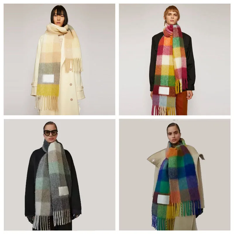 

Модный зимний шарф Ac Studios, плотный теплый однотонный шарф-накидка, Женский пашминовый Роскошный дизайнерский мужской шарф с длинной кисточкой