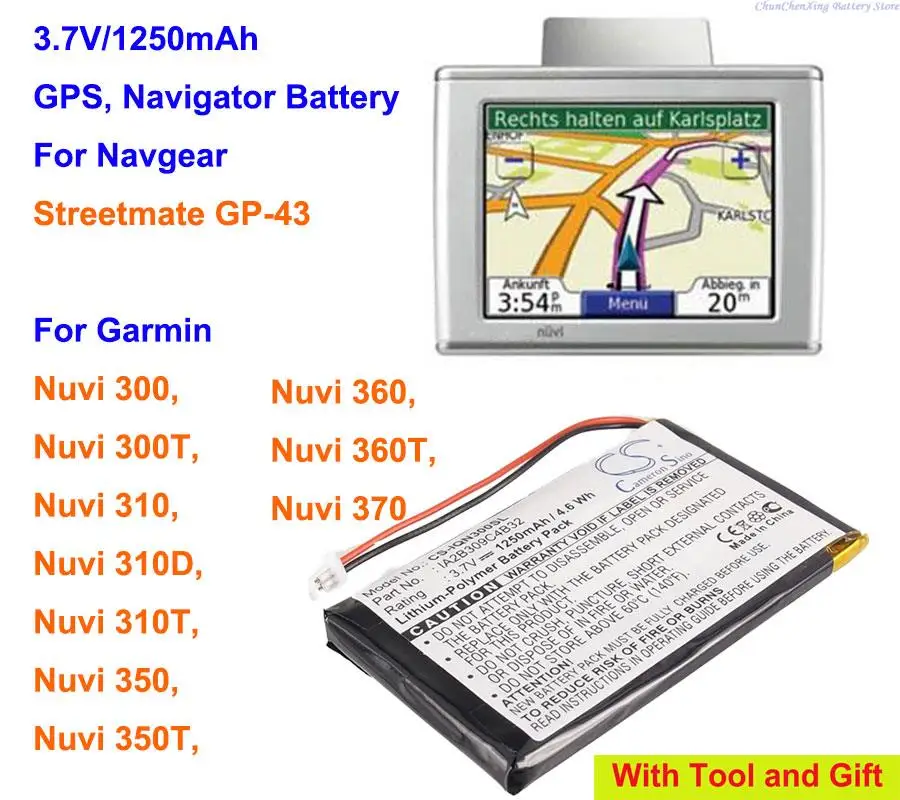 Аккумулятор емкостью 1250 мАч для Garmin Nuvi 300 300T 310 310D 310T 350 350T 360 360T 370