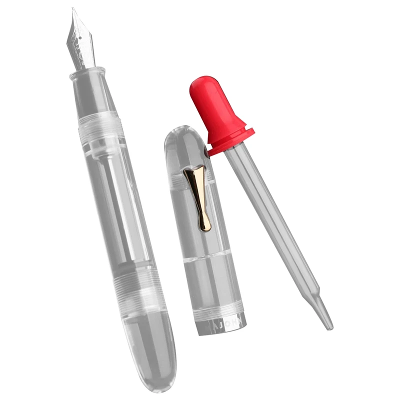 C4 Eyedropper Fountain Pen Medium Nib, Transparent Acrylic Big Size Writing Pens For Office Business With Box