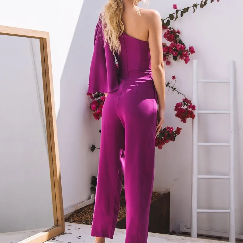 Women Jumpsuit Elegant Formal Sexy Oversize Overalls Female Summer Clothing One-Shoulder Asymmetrical Bowknot Pants Long Body