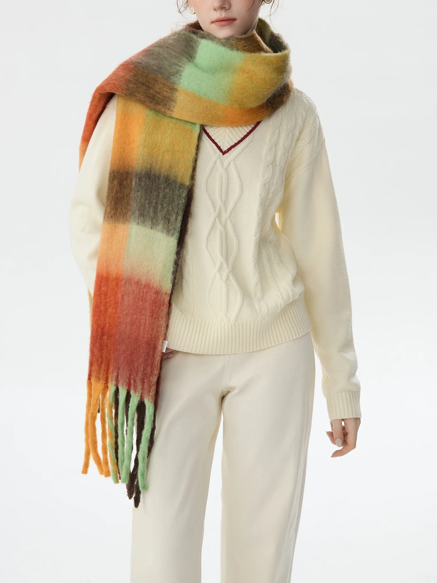 FSLE женский шарф 2024 зима новый лоскутный дизайн длинный 36 см * 210 24FS14723