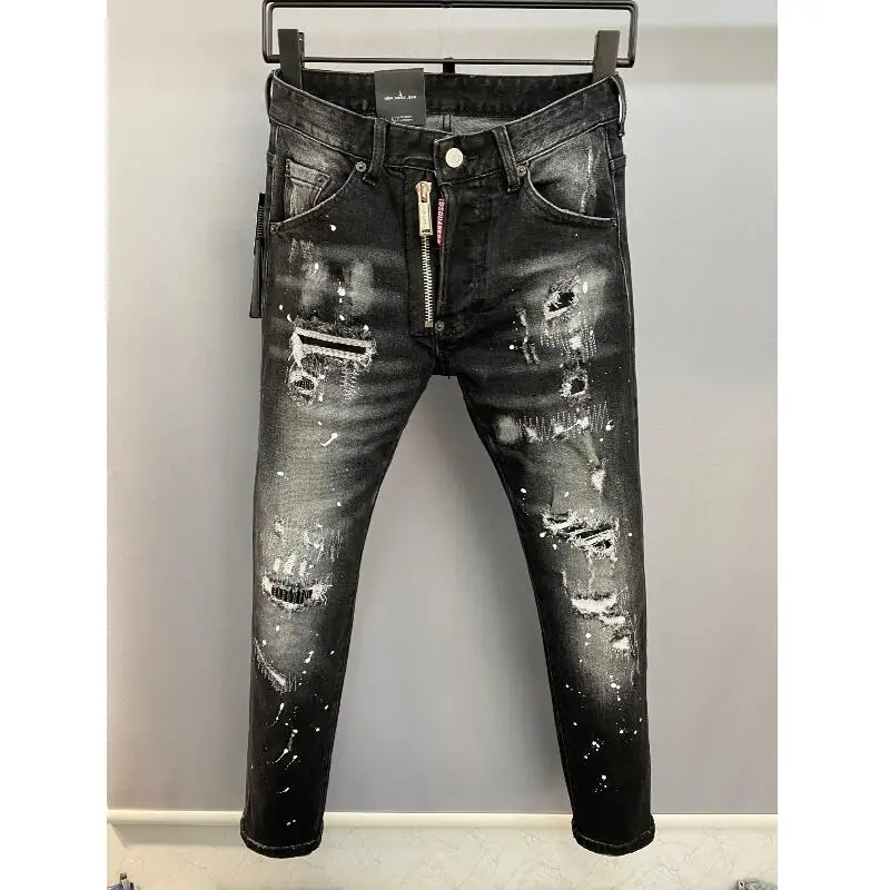 

Модные трендовые мужские микро-эластичные джинсы DSQUARED2, облегающие повседневные мотоциклетные брюки в стиле панк, одежда dsq9856