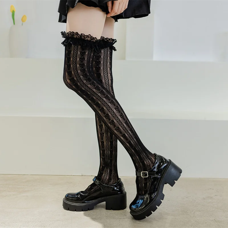 

Black White Heart Lace Lolita Stockings High Over Knee Socks 50cm Long Tube Socks Women Girls Boots Cosplay Fashion Accessories