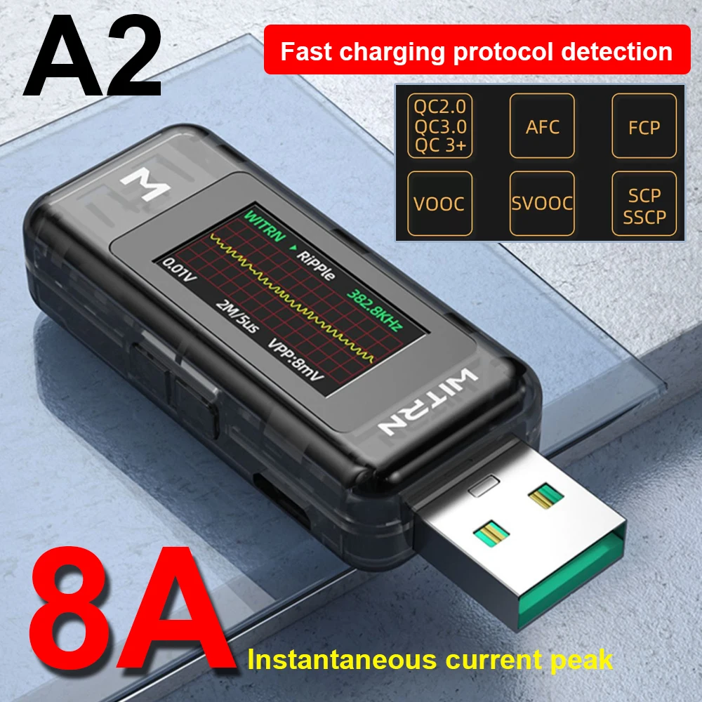 

A2/Q 8A WITRN USB Tester Digital DC Current Voltage Energy Wattmeter Meter Ammeter Indicator Power Bank Charger Detector Tools