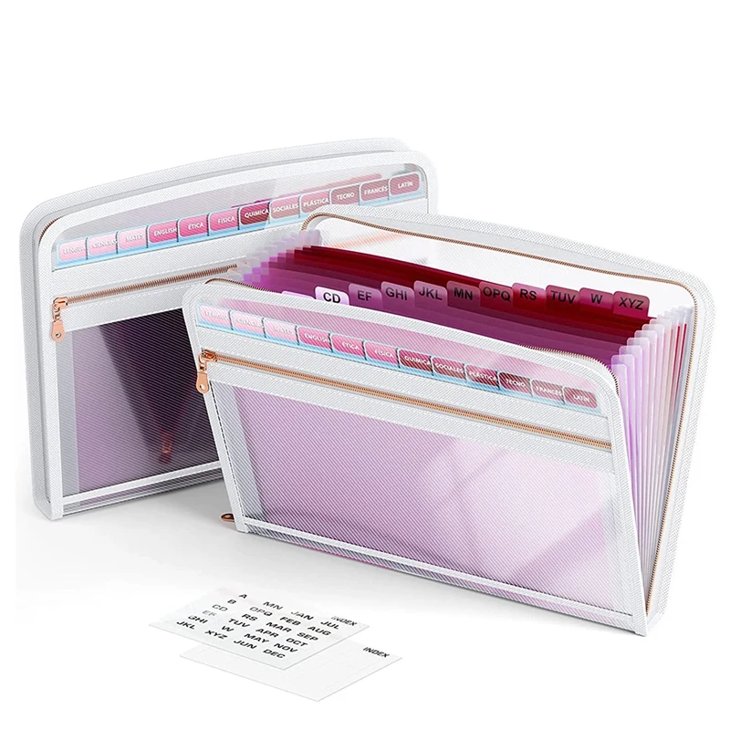 

Expansion File Folder with Zipper Closure,13Pocket Accordion Expansion File Storage Bag,with Adhesive Label for Letter