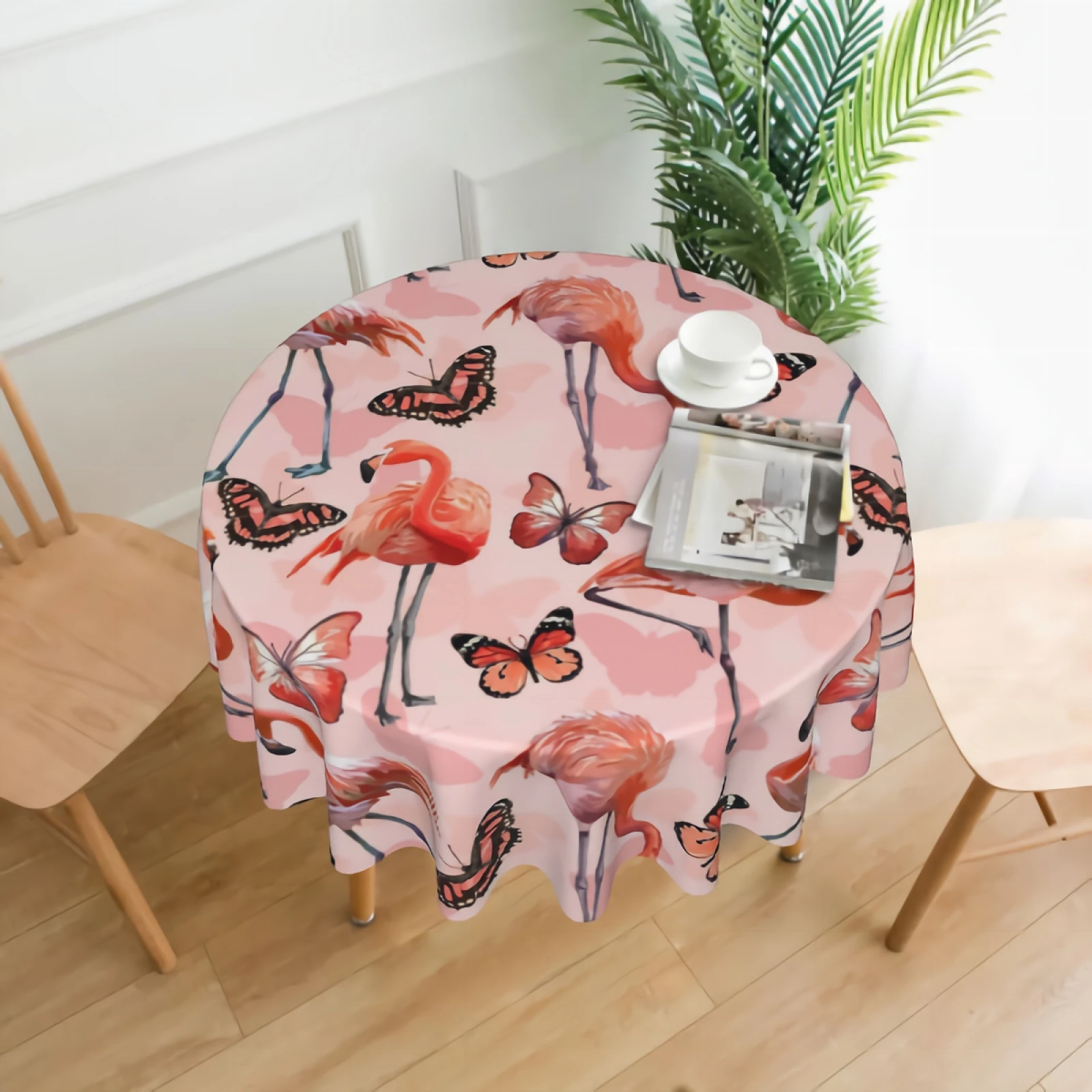 

Pink Flamingos Round Tablecloths 60 Inch Washable Polyester Circular Table Cover for Dinner Party Holiday Home Decor