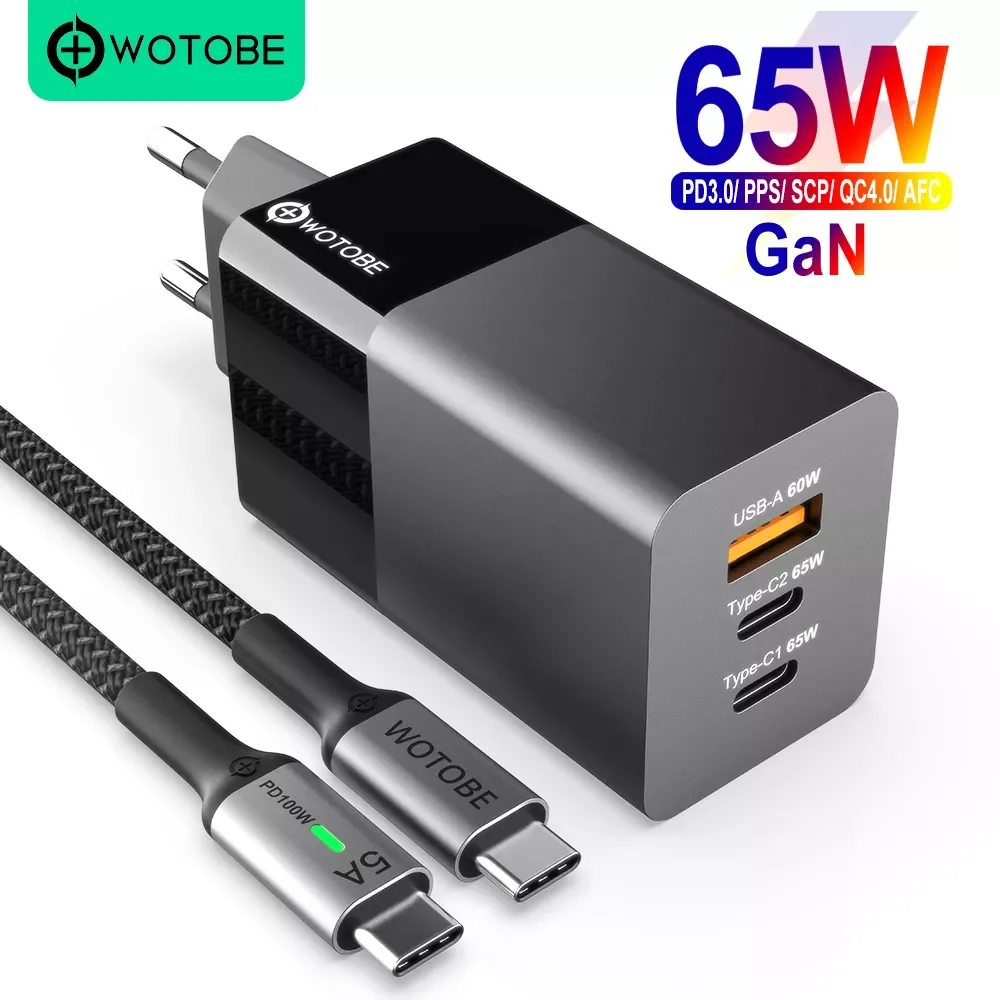

WOTOBE 65W GaN USB C Wall charger Power Adapter,3 Port PD 65W PPS QC4 45W SCP for Laptops MacBook iPad iPhone 13 Samsung XIAOMI