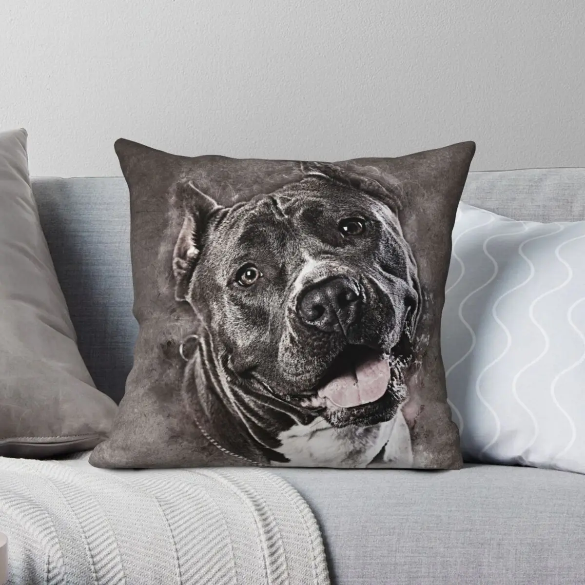 

American Staffordshire Terrier Pillowcase Polyester Linen Velvet Pattern Zip Decorative Throw Pillow Case Home Cushion Case