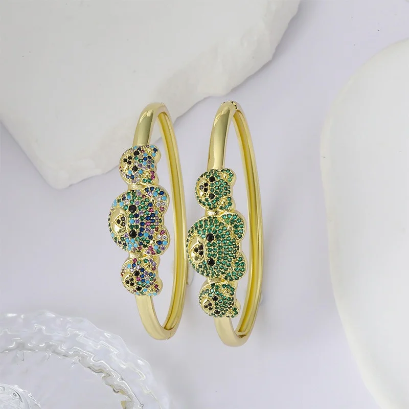 Фото Милый позолоченный браслет с тремя медвежьими головами, роскошный браслет с подвеской в виде животного, ювелирные изделия Partu для женщин, подарок №4