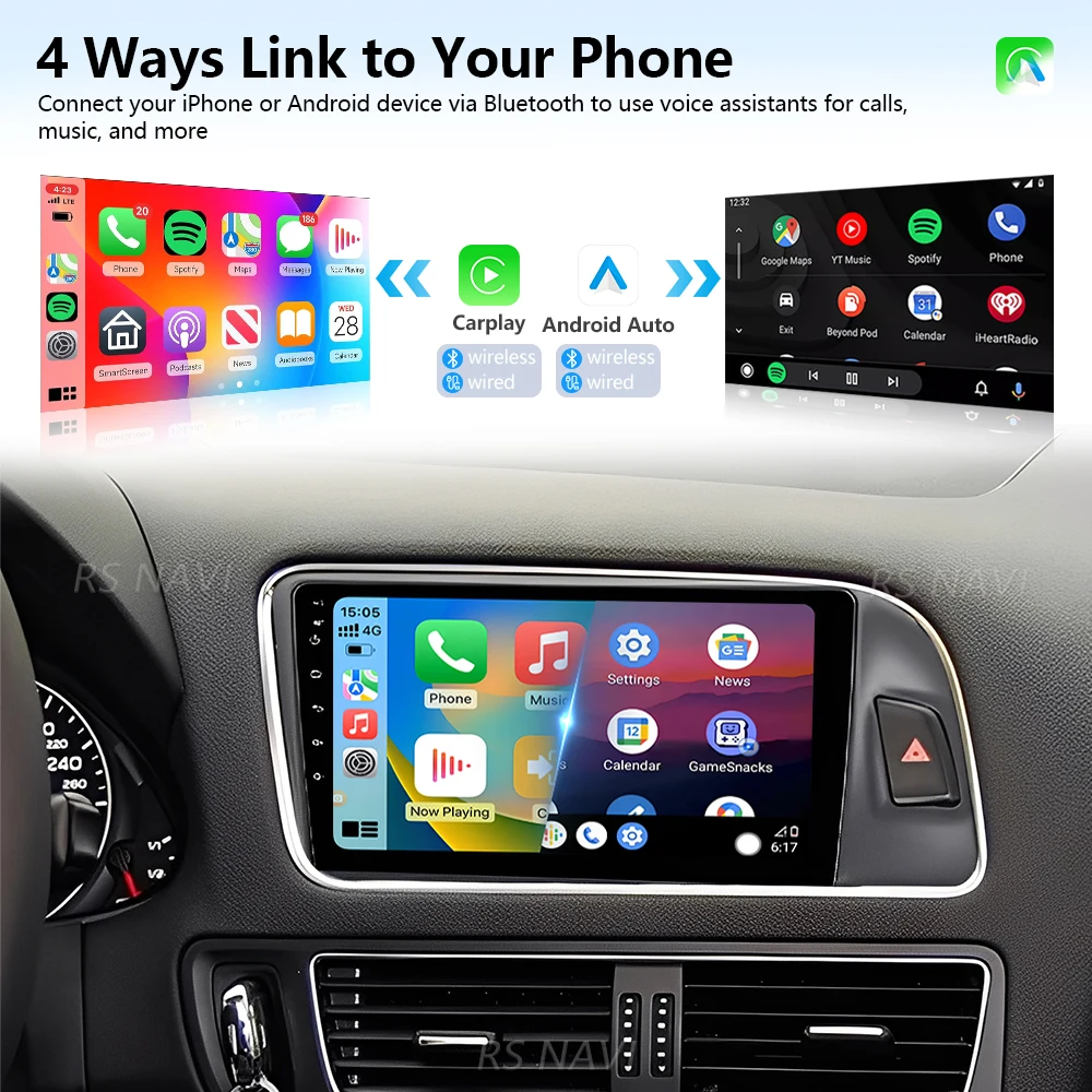 Фото Plug and Play Android 15 Carplay Auto 2K экран автомобильный радиоприемник мультимедийный плеер для Audi Q5 2005-2017 DSP Qualcomm стерео навигация №3