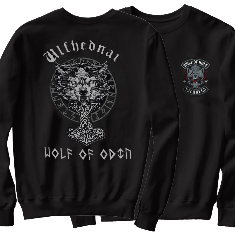 

Norse Myth Thor Hammer Mjolnir Rune Wolf of Odin Valhalla Sweatshirt New 100% Cotton Comfortable Casual Mens Hoodie Streetwear