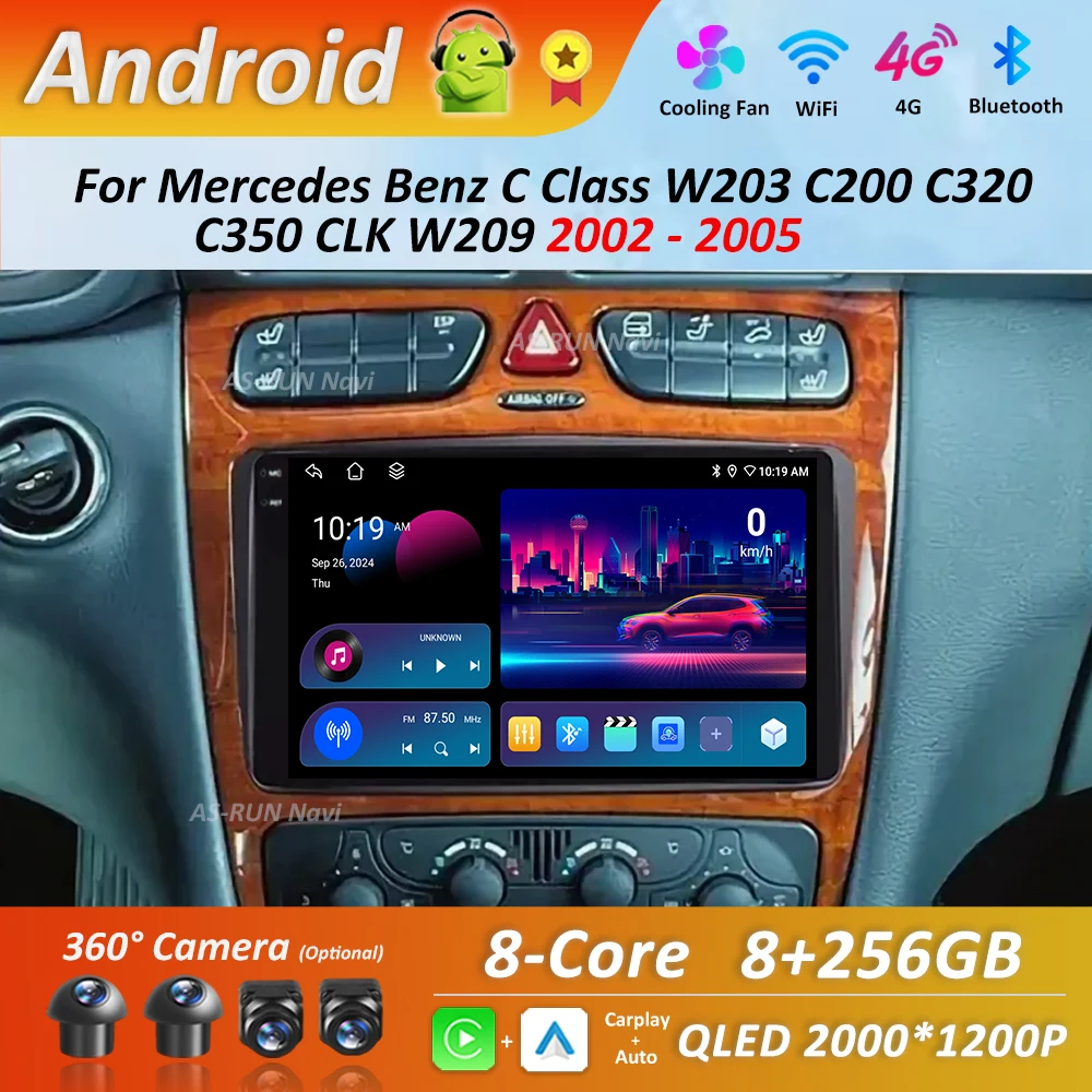 Фото ОС Android для Mercedes Benz C Class W203 C200 C320 C350 CLK W209 2002-2005 Автомобильный радиоприемник Видео Мультимедийный плеер GPS 4G Bluetooth №1