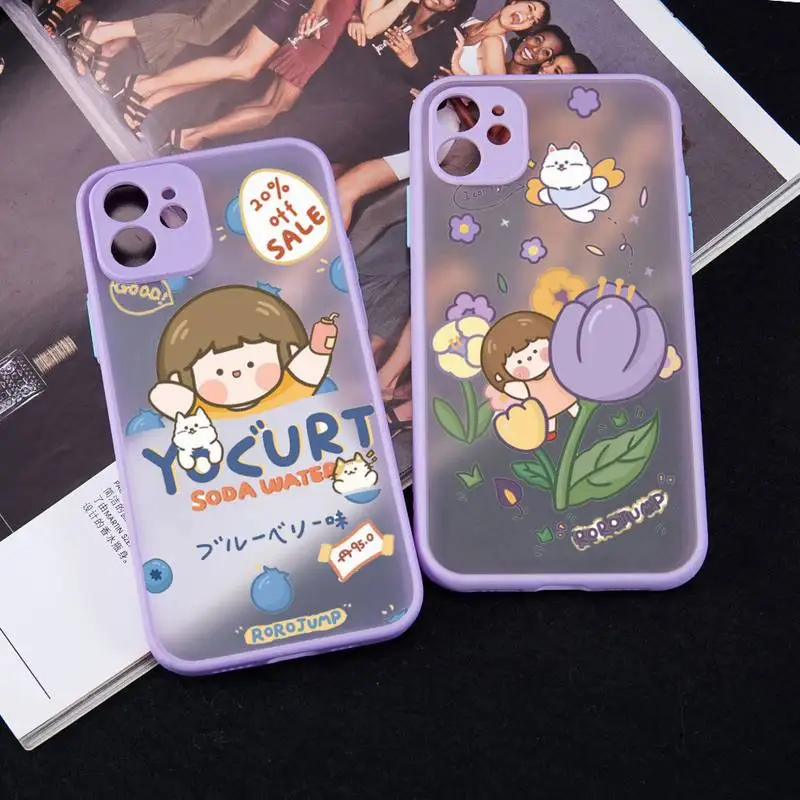 

Cute cartoon anime girl snacks Phone Case matte transparent For iphone 7 8 11 12 13 plus mini x xs xr pro max cover