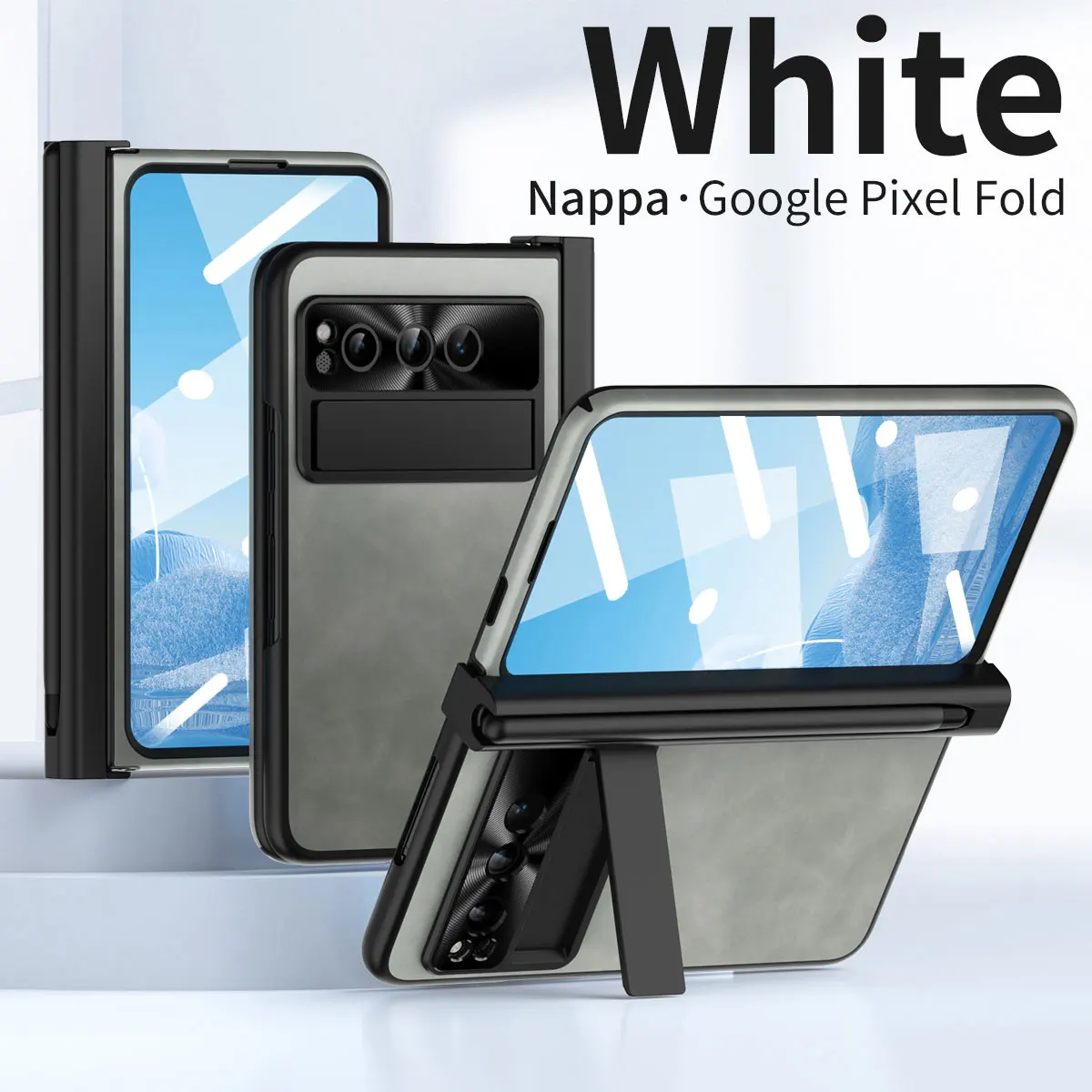 

Hinge Nappa leather case For Google Pixel Fold 5G Case Front Screen Glass Film Pen Slot Send Stylus For Google Pixel Fold Cover