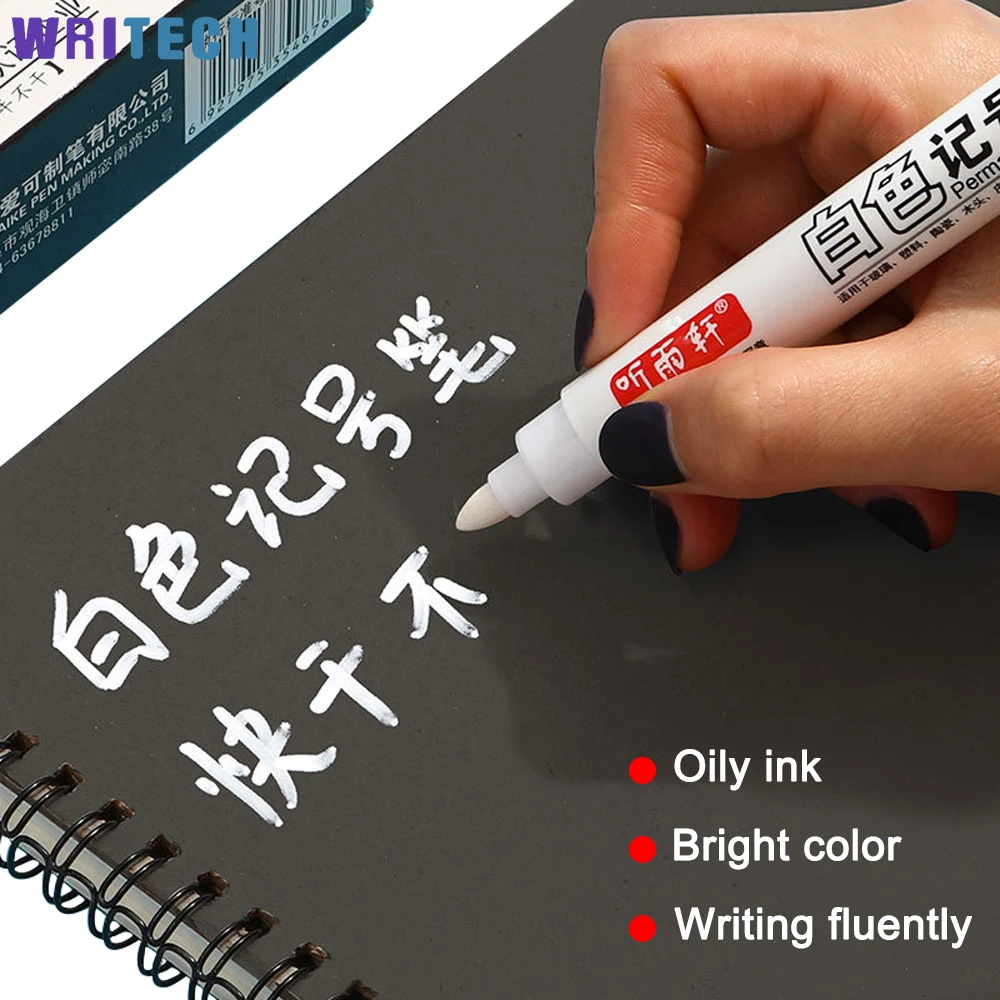 

6Pcs Permanent Waterproof Marker White Oil-Ink Mark Pens Plastic Gel Pen Painting Drawing DIY Graffiti Pen Stationary supplies