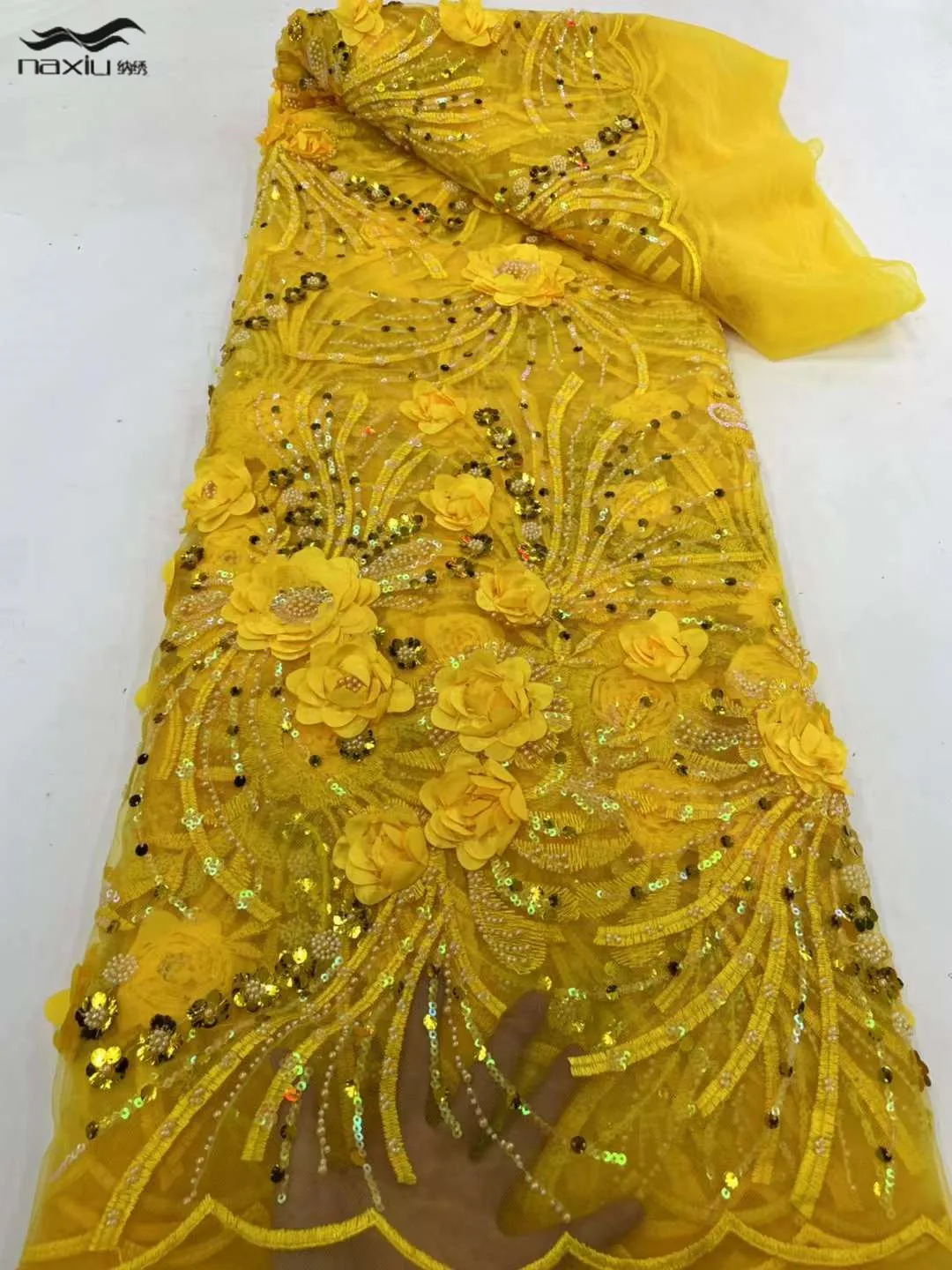 

Кружевная ткань Madison 3D с цветочными блестками, африканские кружева, роскошная Нигерия, вышитая бисером кружевная ткань для женских платьев