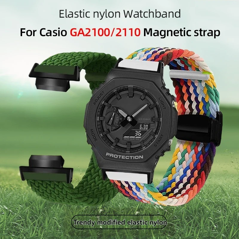 Фото Эластичный нейлоновый тканый ремешок GA2100 для часов Casio GA-2100/ga2110 GM-2100, мужской ремешок с магнитной застежкой, аксессуар для часов, 16 мм №1